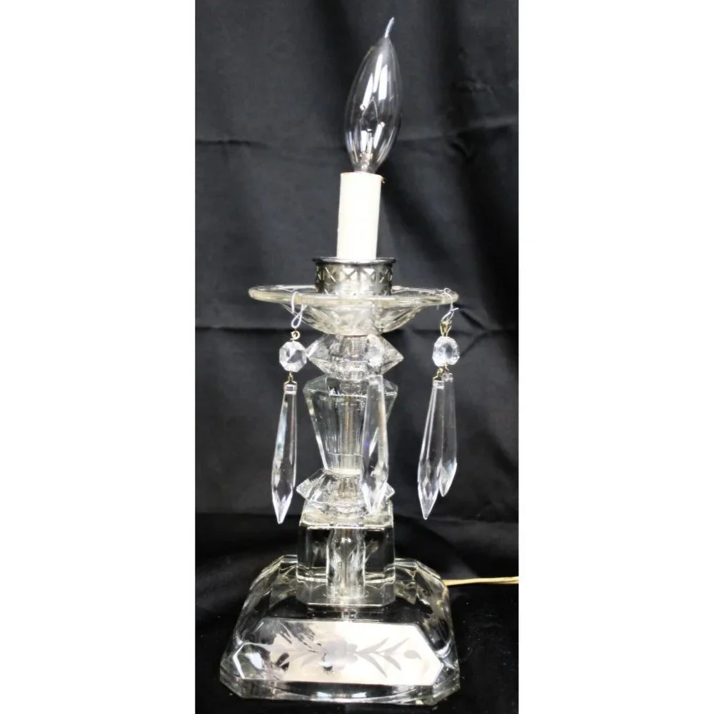 VTG Clear Crystal Lamp Light Floral Etch Hanging Pendant Victorian Elegant Glass